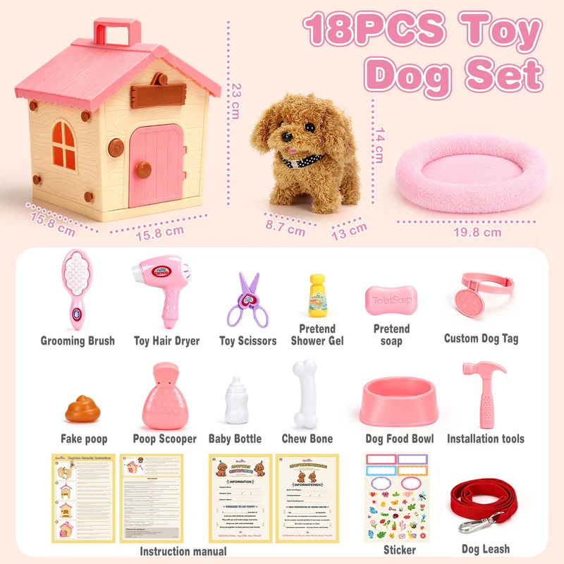 18-Piece Walking Robot Puppy Toy with Dog House & Leash