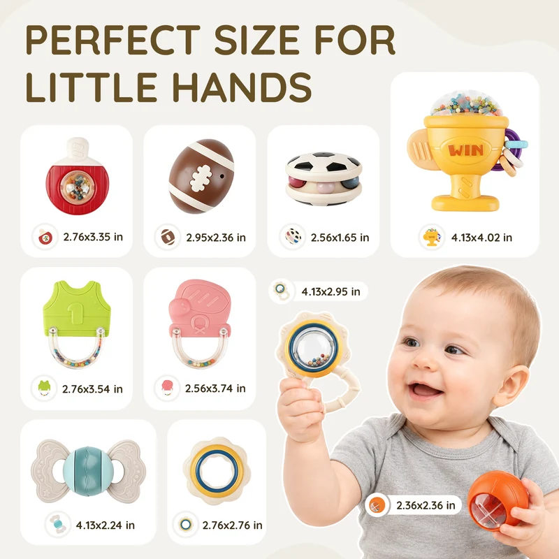 10-Piece Baby Rattles and Teething Toys Set for Newborns 0–6 Months