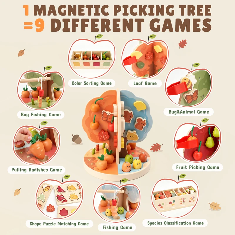 9-in-1 Montessori Sorting & Stacking Apple Tree Toy