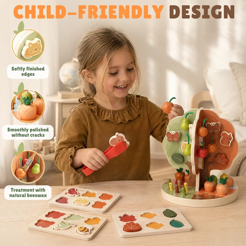 9-in-1 Montessori Sorting & Stacking Apple Tree Toy