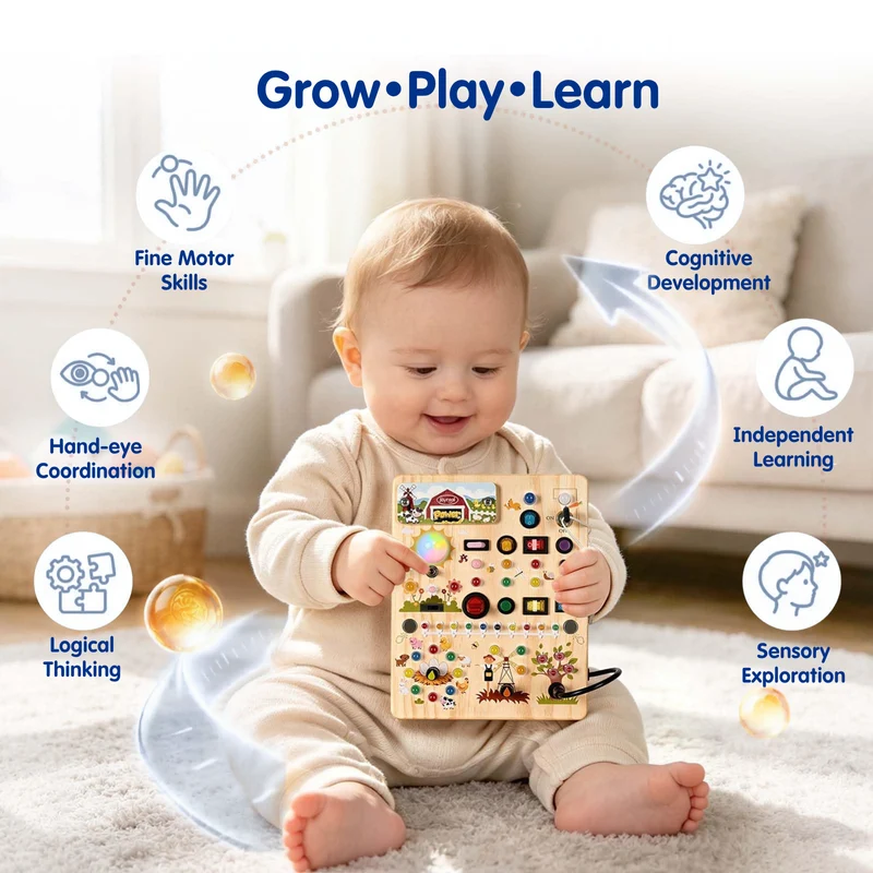 Wooden LED Power Busy Board for Toddlers | 39 Lights & 17 Switches