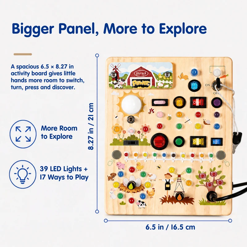 Wooden LED Power Busy Board for Toddlers | 39 Lights & 17 Switches