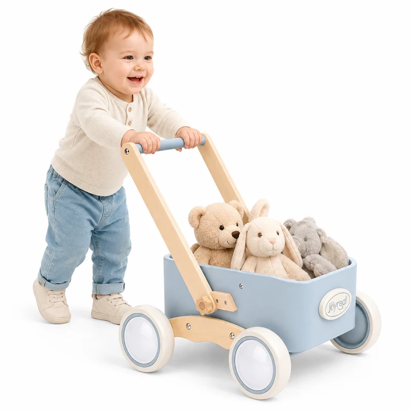 2-in-1 Wooden Baby Walker Wagon for Toddlers - Blue