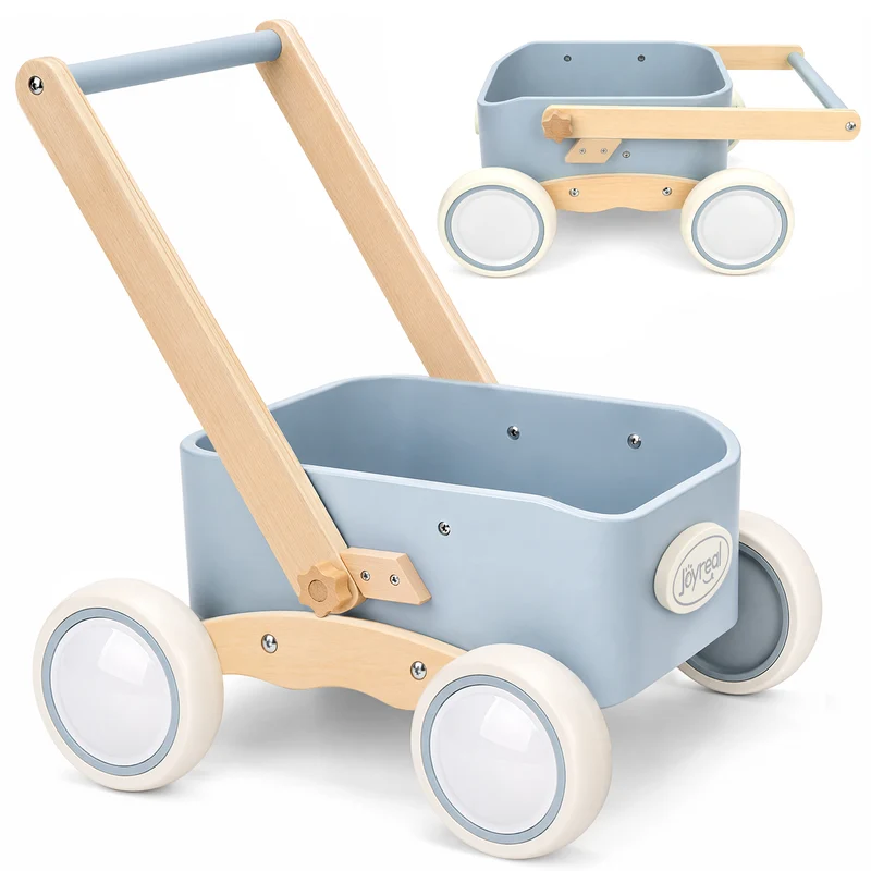 2-in-1 Wooden Baby Walker Wagon for Toddlers - Blue