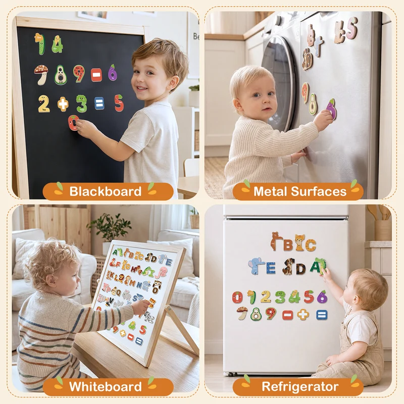 ALL-IN-ONE Fridge Magnets for Toddler, 65PCS Fridge Magnetic Alphabet Learning Toys