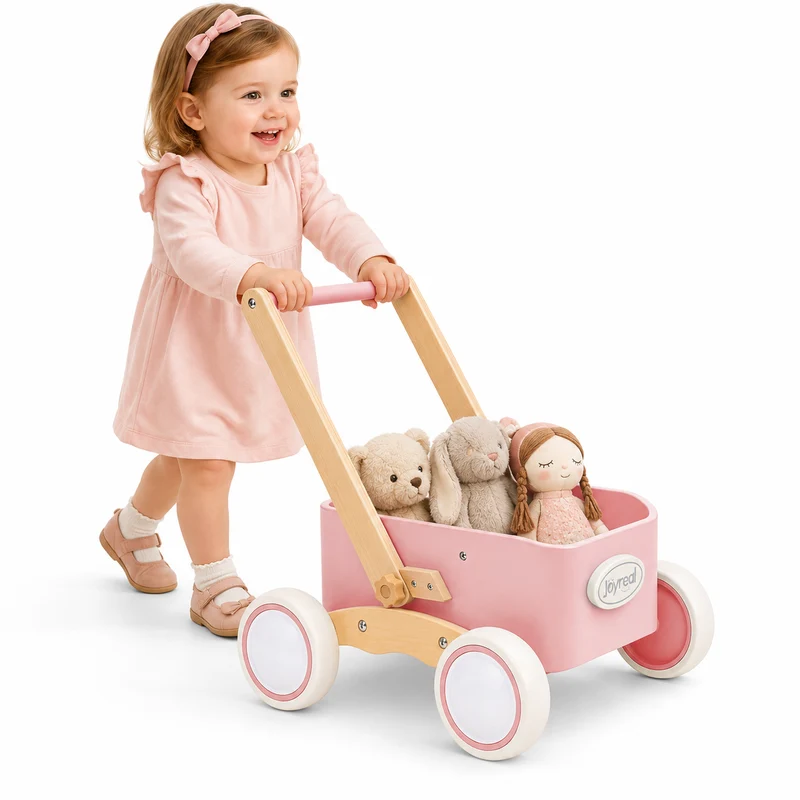 2-in-1 Wooden Baby Walker Wagon for Toddlers