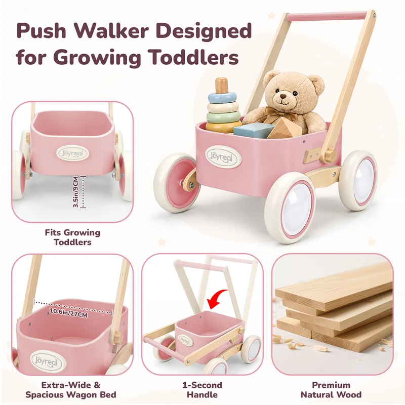 2-in-1 Wooden Baby Walker Wagon for Toddlers