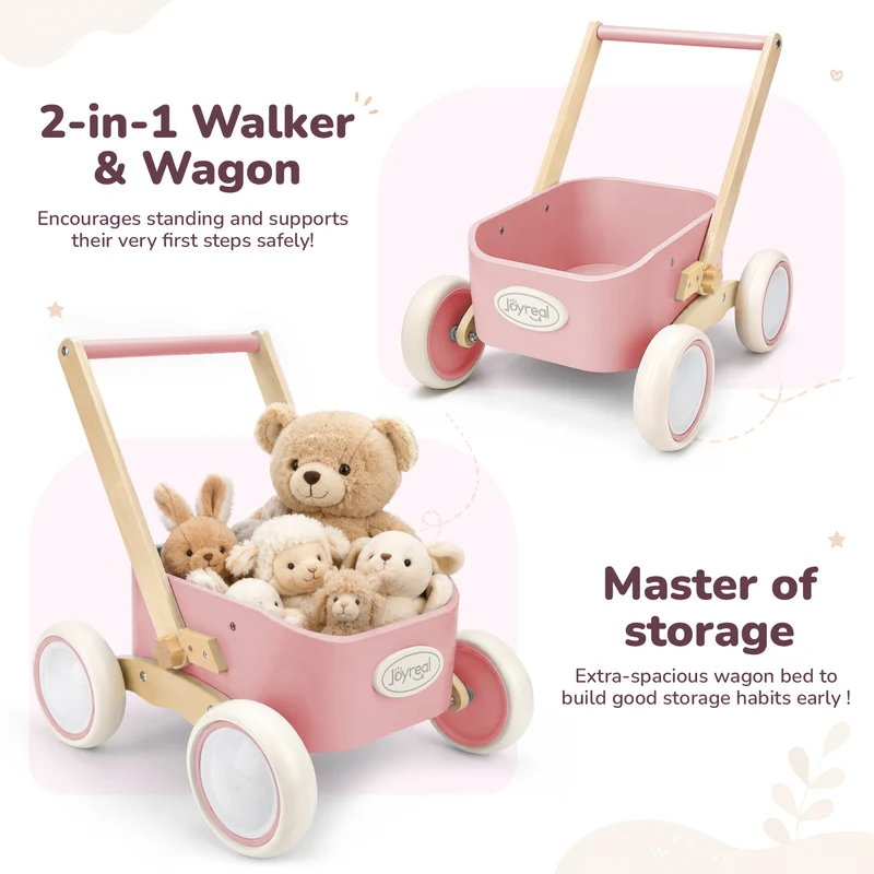 2-in-1 Wooden Baby Walker Wagon for Toddlers