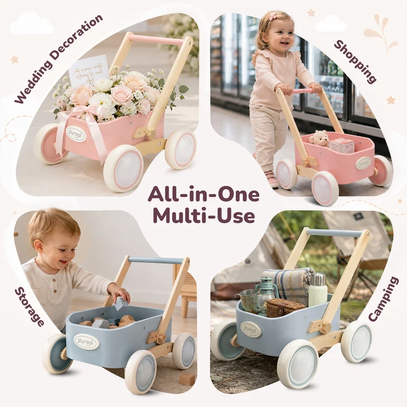 2-in-1 Wooden Baby Walker Wagon for Toddlers