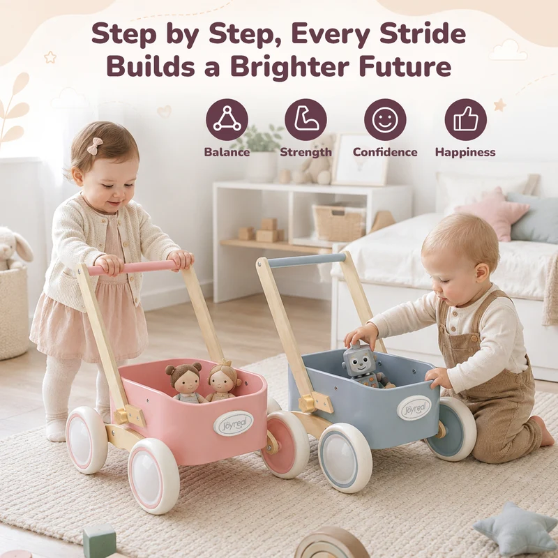 2-in-1 Wooden Baby Walker Wagon for Toddlers