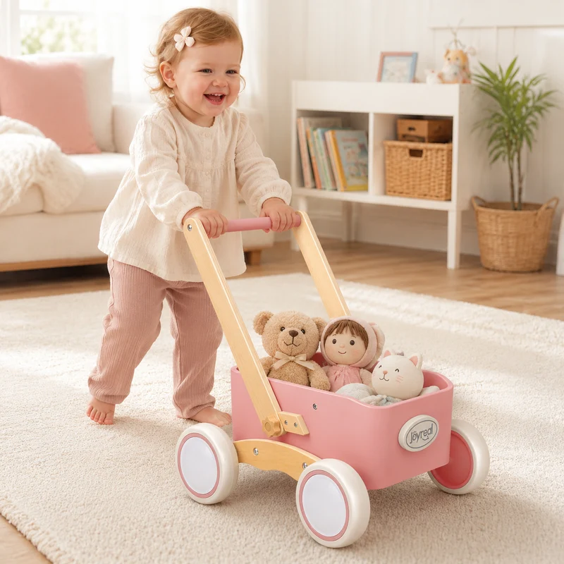 2-in-1 Wooden Baby Walker Wagon for Toddlers