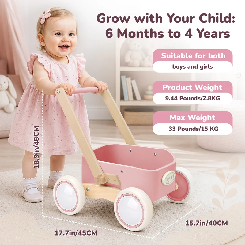2-in-1 Wooden Baby Walker Wagon for Toddlers
