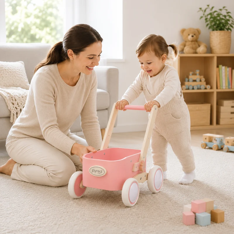 2-in-1 Wooden Baby Walker Wagon for Toddlers