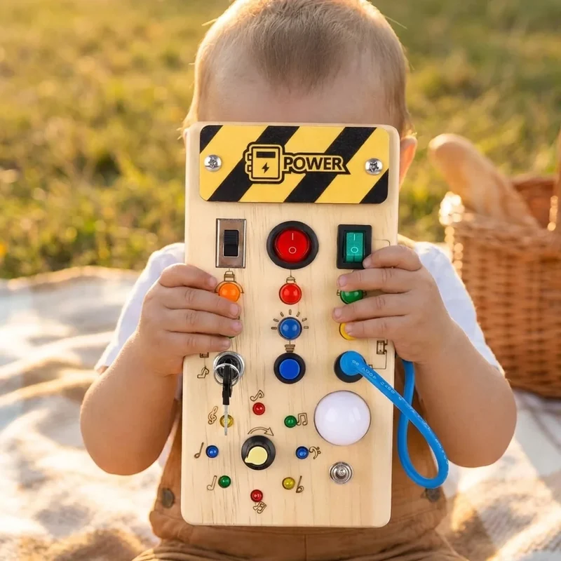 Planche Sensorielle Montessori en Bois avec Interrupteurs