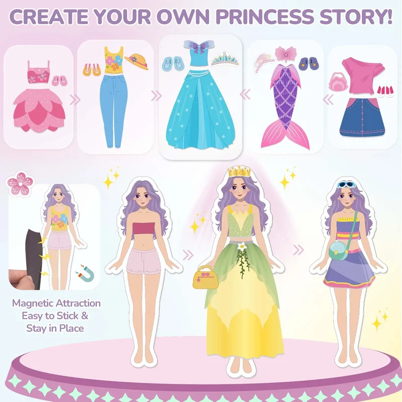 Magnetic Dress Up Dolls Set for Girls – 42PCS Princess & Mermaid Kit