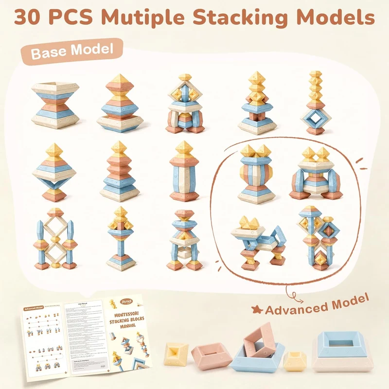 Toddler Montessori Stacking Blocks, 30PCS Nesting Blocks for Ages 1–3