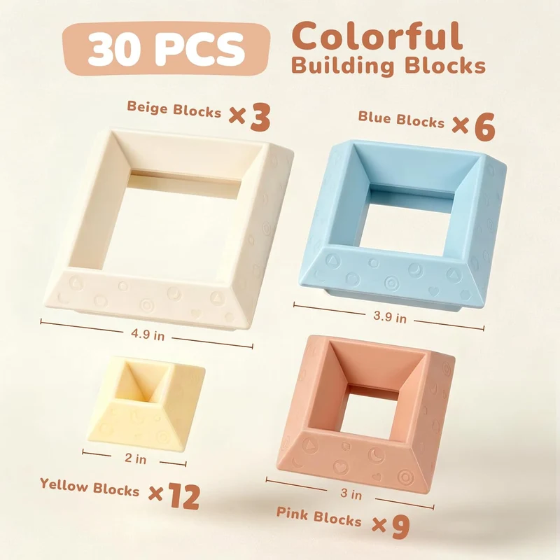 Toddler Montessori Stacking Blocks, 30PCS Nesting Blocks for Ages 1–3