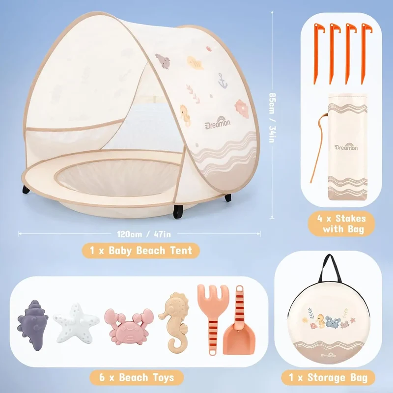 Pop-Up Beach Tent with Baby Pool – UV Protection Tent for Beach, Garden & Outdoor