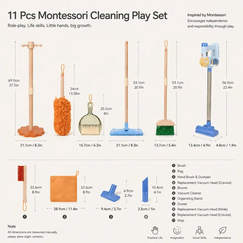 Wooden Cleaning Toys Set with Vacuum for Kids 3+