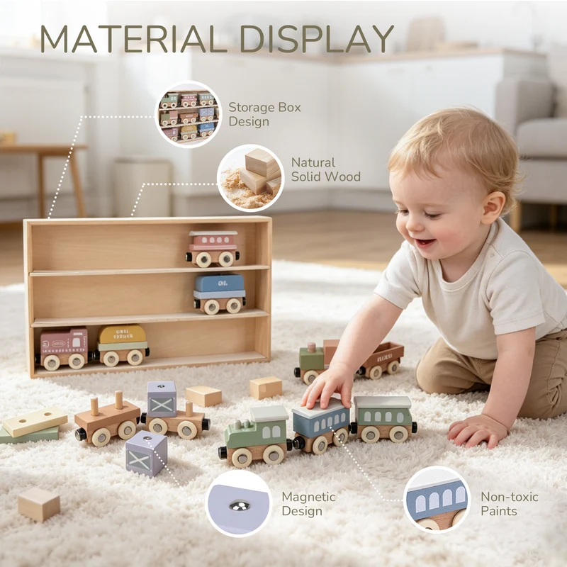 Montessori Magnetic Train Cars with Storage Gift Box for Toddlers