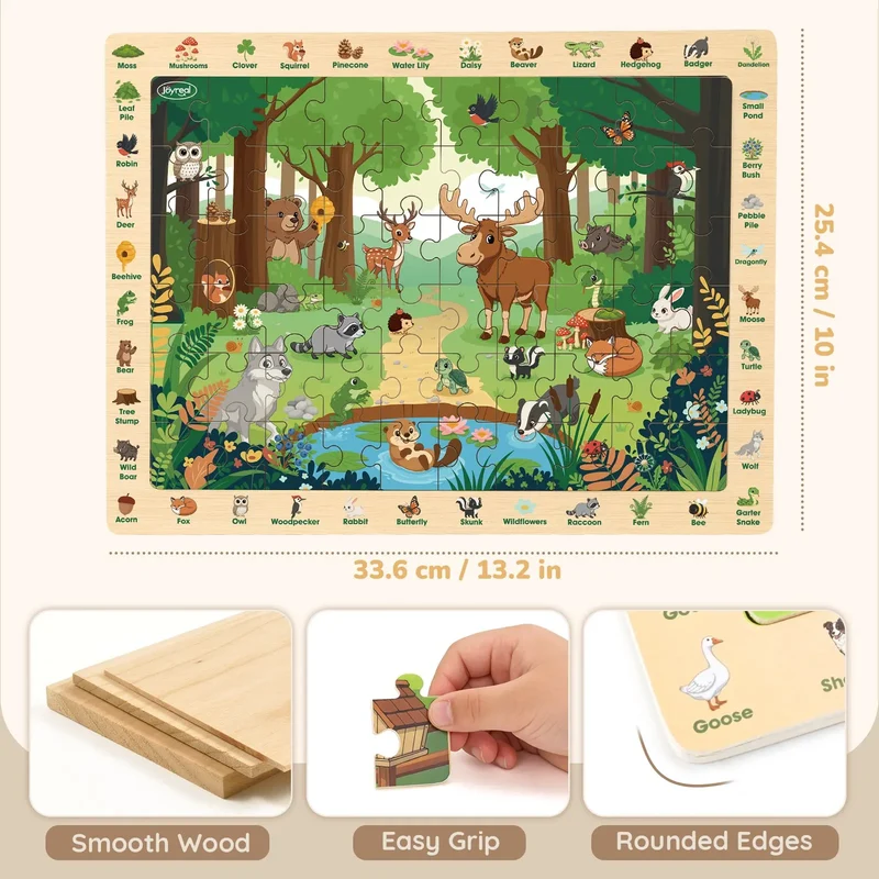 Wooden Search & Find Puzzles Animal Learnig Toys | 4 x 60-Piece