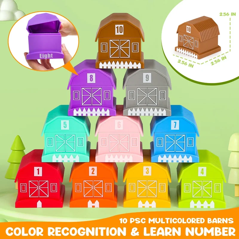 Farm Animal Stacking Toy with Finger Puppets for Toddlers 1-3