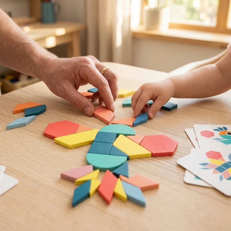 Tangram Montessori en Bois 180 Pièces avec 24 Cartes Modèles