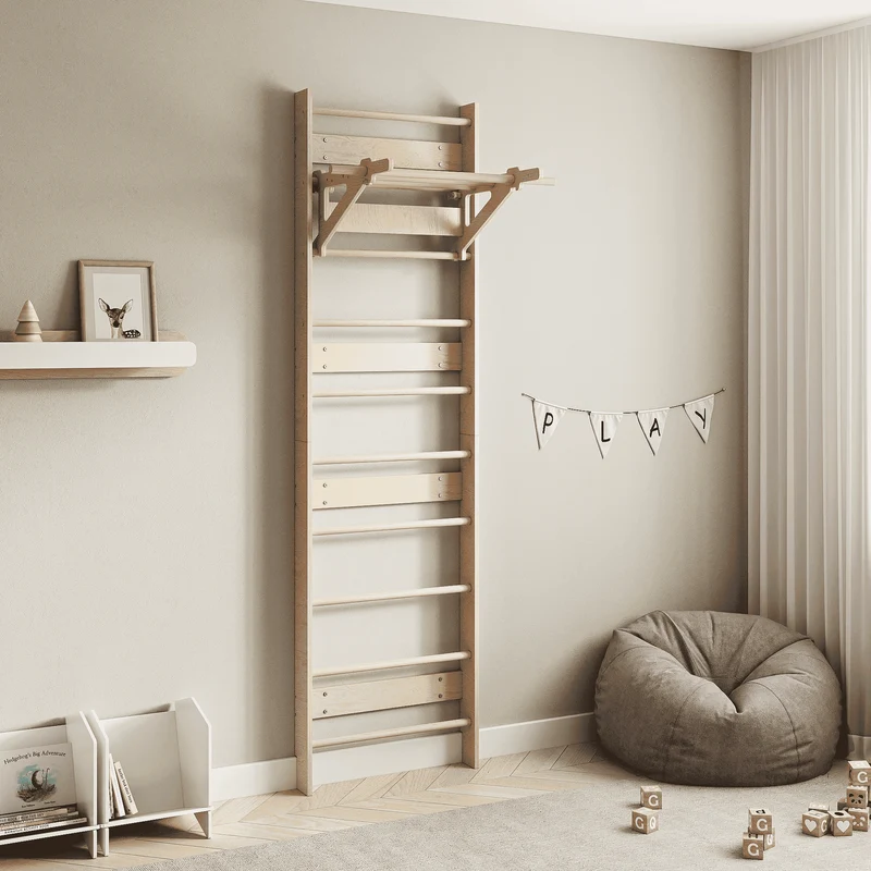 Espalier Suédois BusyKids EVERGYM MEDIUM avec Barre de Traction – Kit Sportif en Bois