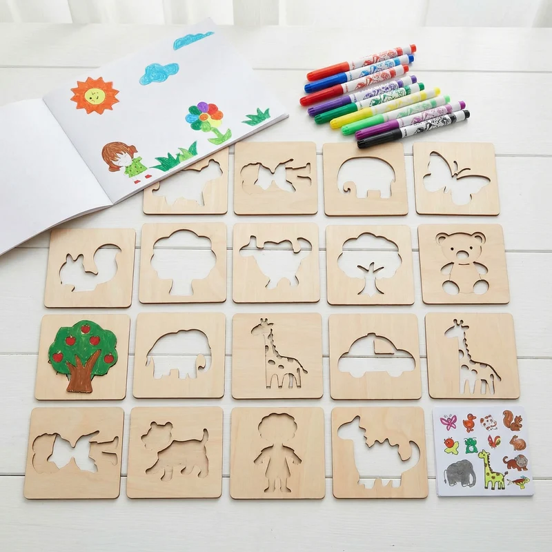 Pochoirs en Bois Montessori pour Enfants
