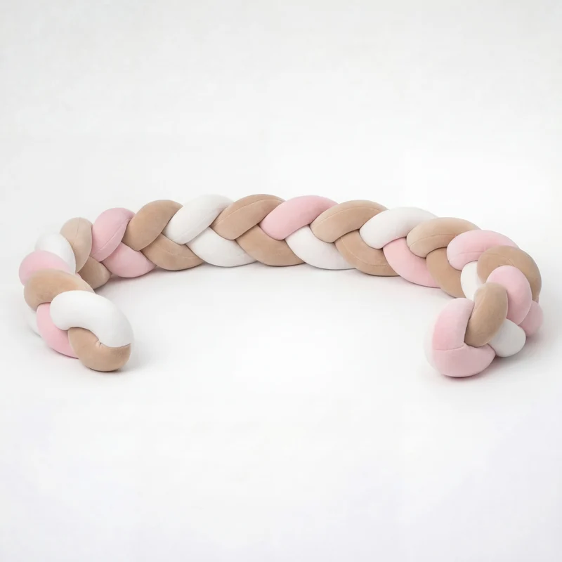 Tour de Lit Tresse Blanc, Marron et Rose