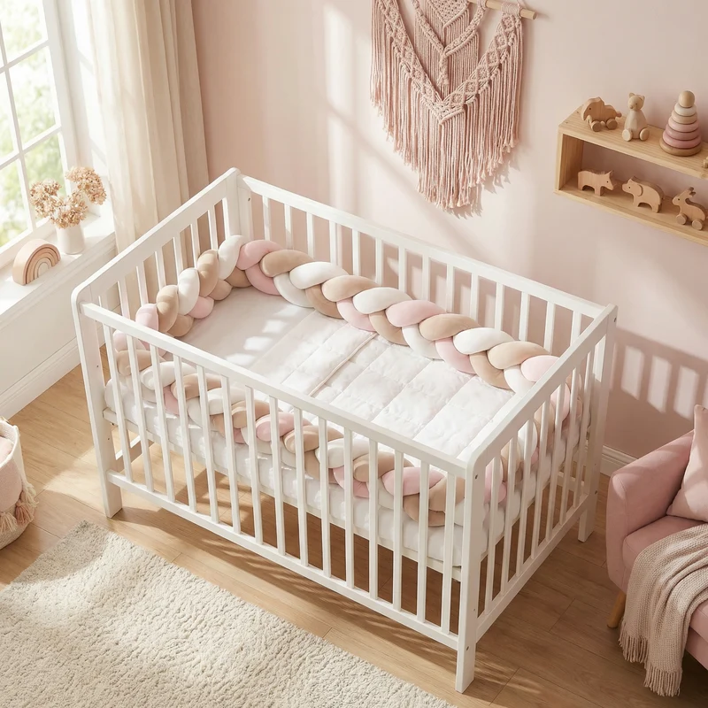Tour de Lit Tresse Blanc, Marron et Rose