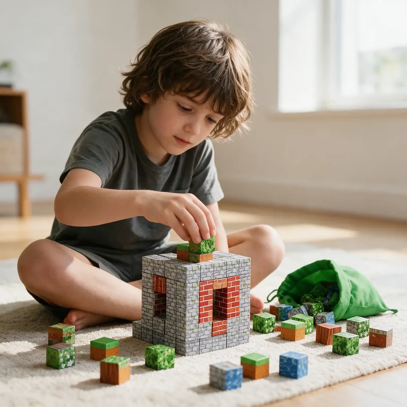 Bloc de Construction Magnétique Style Minecraft