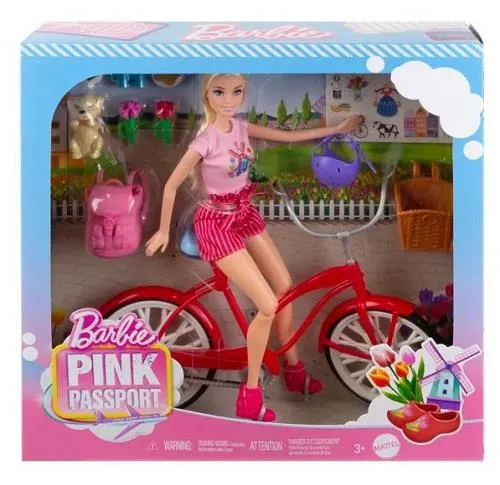 Barbie Pink Passport with Bike Doll - Poupée Passeport rose avec vélo