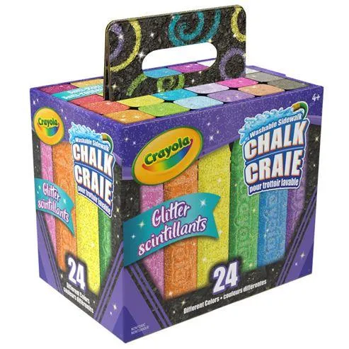 Crayola Washable Sidewalk Chalk Glitter - Craie de trottoir lavable, pailletée (24 pcs)