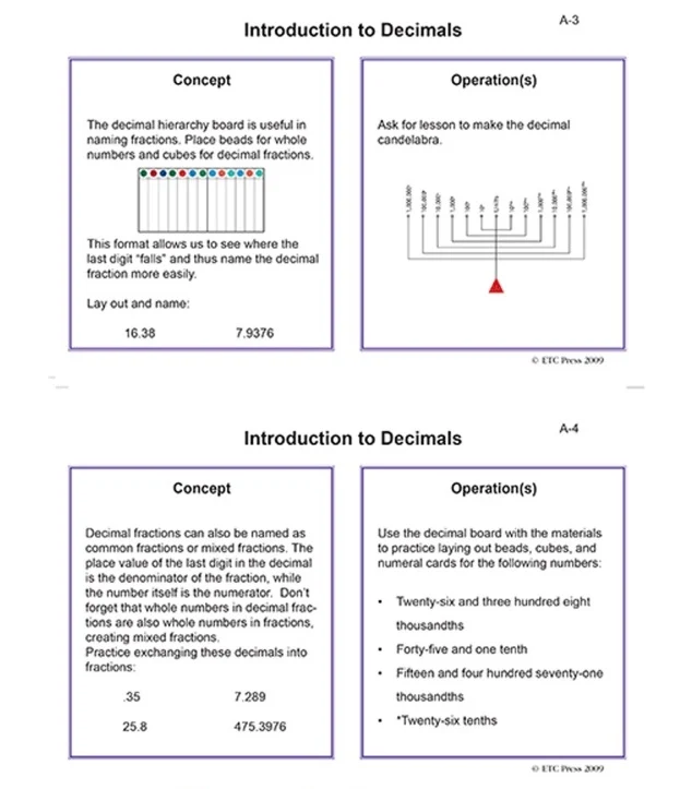 Decimal Work and Task Cards - Nienhuis AMI