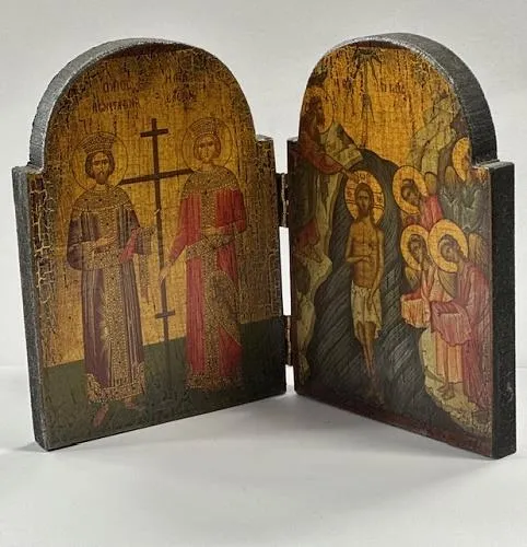 Kostadinos (Constantinos) and Eleni and Jesus Orthodox Icon Foldable - Icône orthodoxe pliable de Constantin, Eleni et Jésus