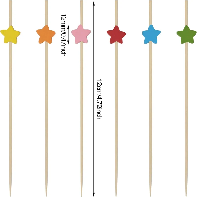 100pc Multicoloured Bamboo Cocktail & Satay Sticks 12cm