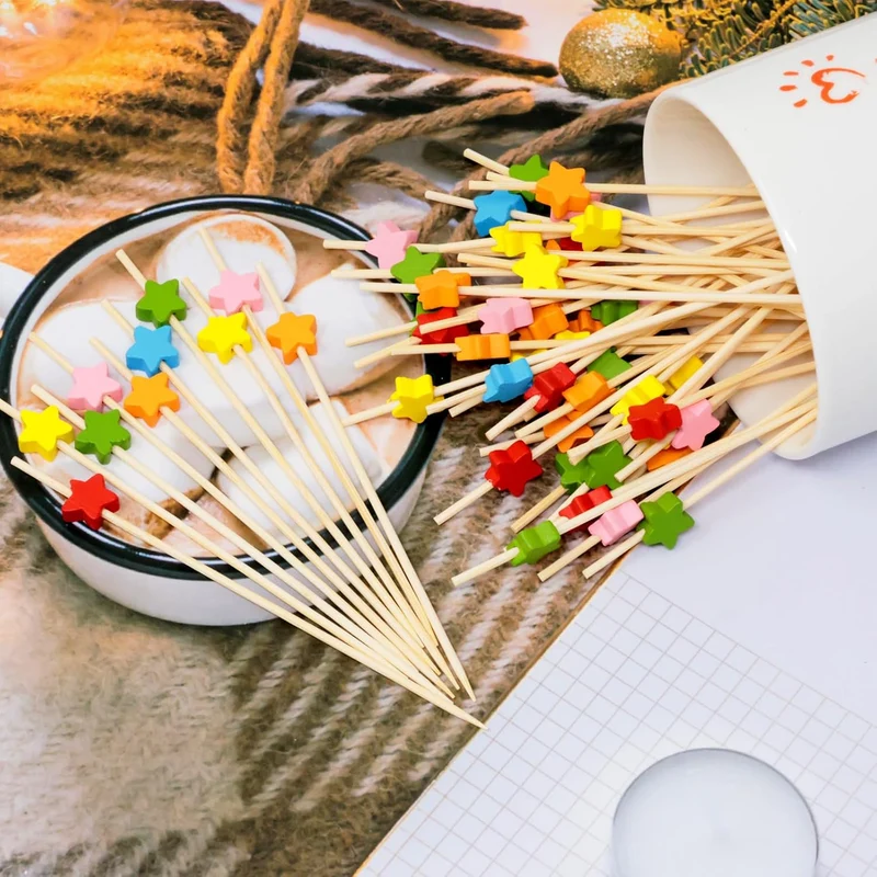 100pc Multicoloured Bamboo Cocktail & Satay Sticks 12cm