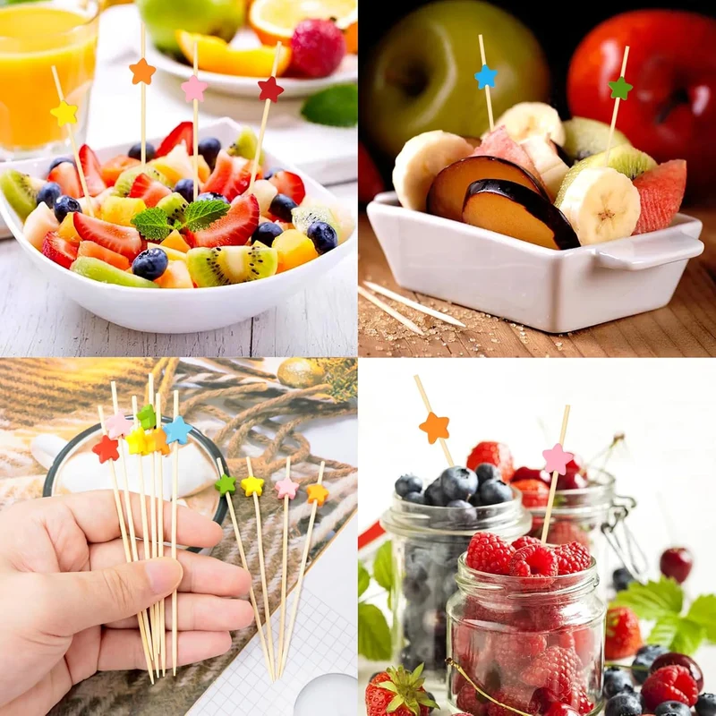 100pc Multicoloured Bamboo Cocktail & Satay Sticks 12cm