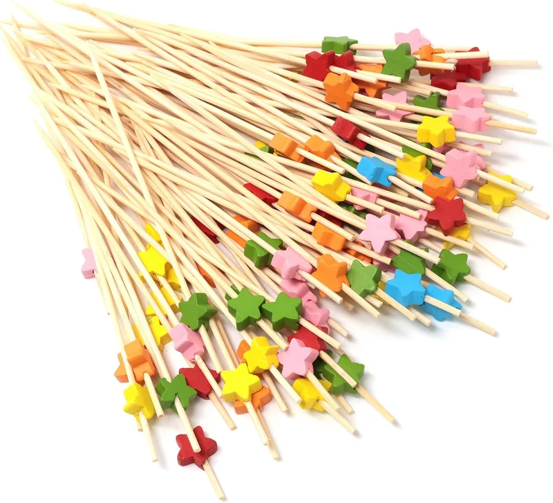 100pc Multicoloured Bamboo Cocktail & Satay Sticks 12cm