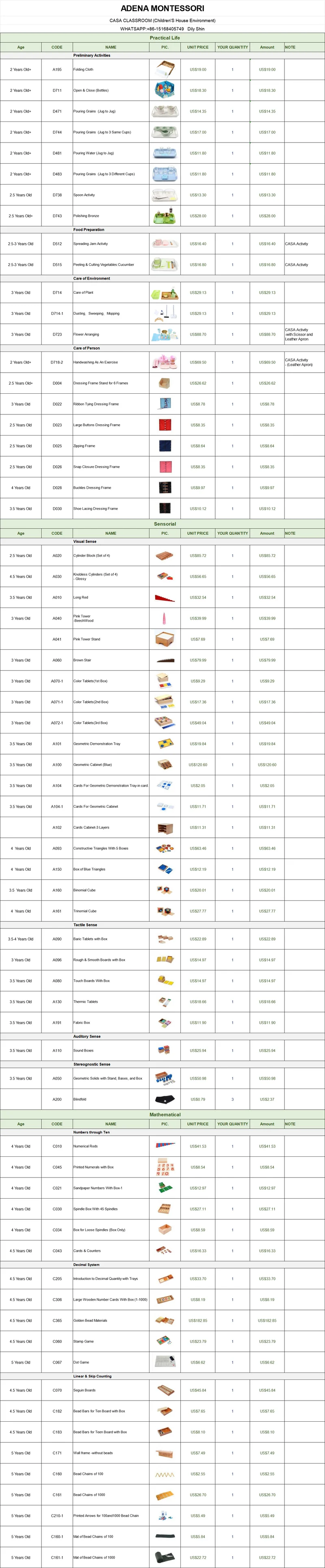 CASA CLASSROOM (Children'S House Environment) basic set
