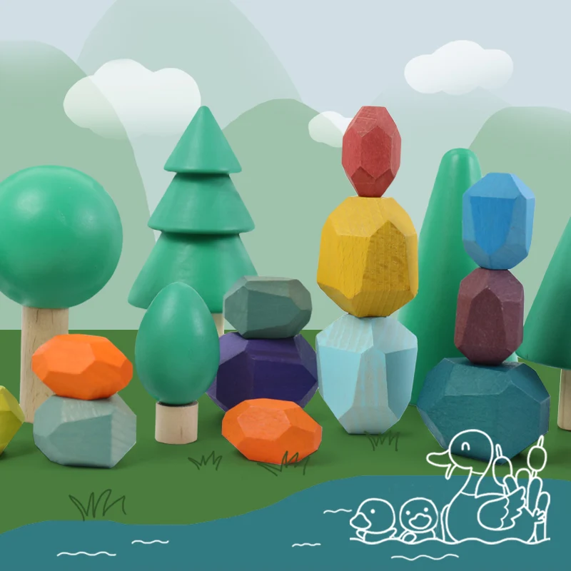 16 small laminated stones， stacking stones