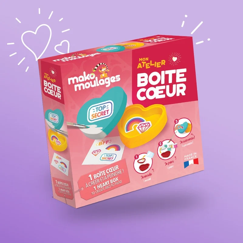 Atelier créatif Boîte Cœur | Kit DIY mako moulages – Boîte à bijoux à fabriquer