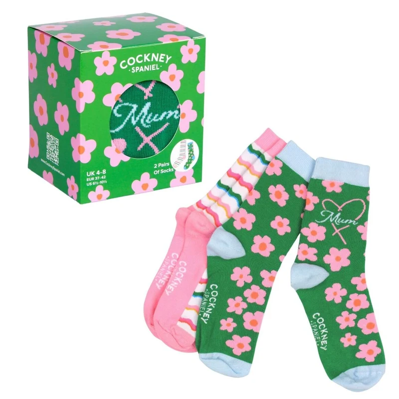 MAMAN – Coffret 2 Paires de Chaussettes Assorties | Best Mum Ever | Cockney Spaniel | Taille 37-42