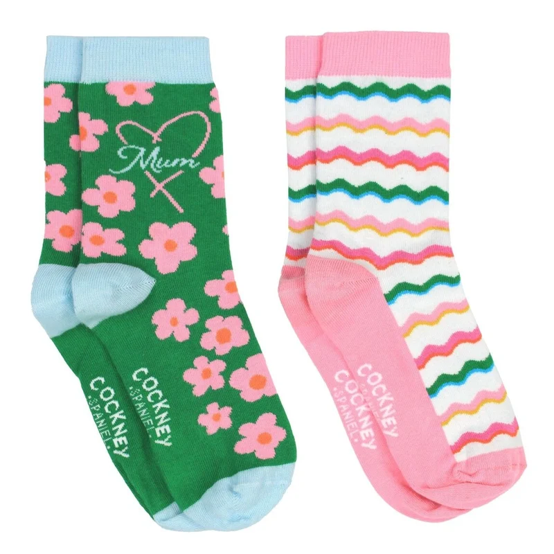 MAMAN – Coffret 2 Paires de Chaussettes Assorties | Best Mum Ever | Cockney Spaniel | Taille 37-42