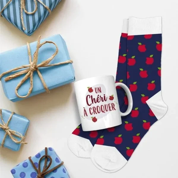 Coffret Cadeau Mug et Chaussettes – Un Chéri à Croquer | Idée Cadeau Couple