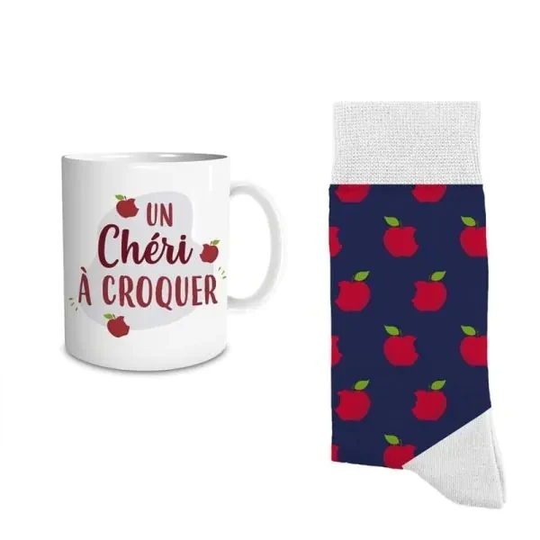 Coffret Cadeau Mug et Chaussettes – Un Chéri à Croquer | Idée Cadeau Couple