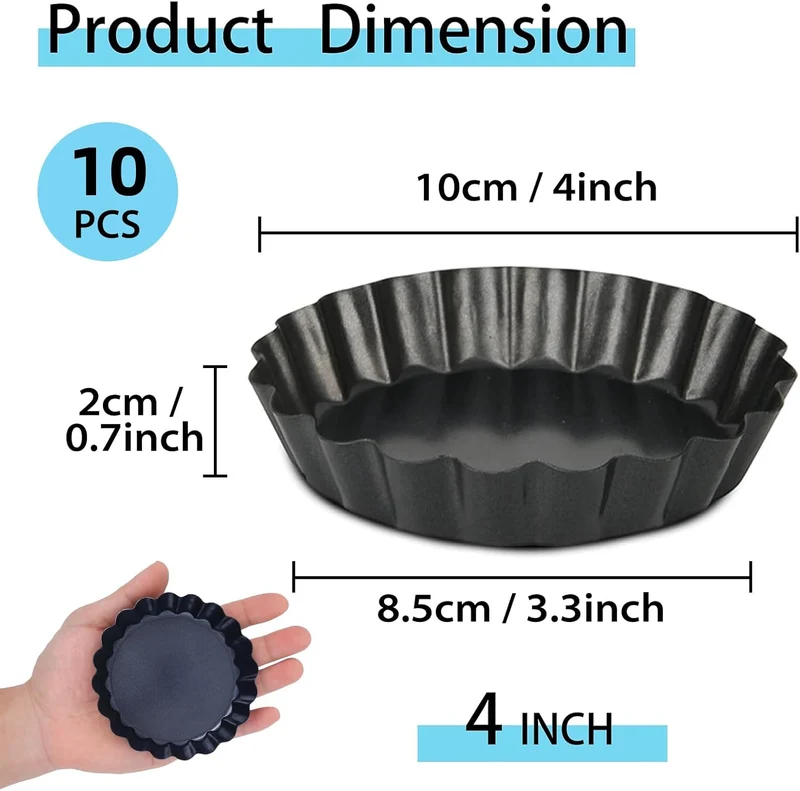 Mini Tart Pans with Removable Bottom 4 inch Set of 10