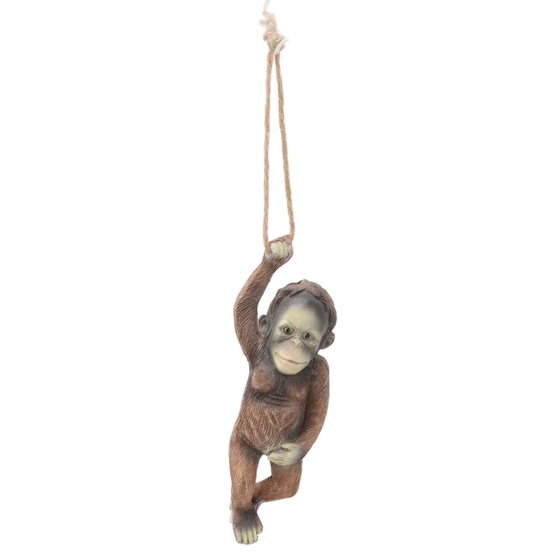 Baby Monkey Hanging Statue Exquisite Carving Resin Brown Monkey