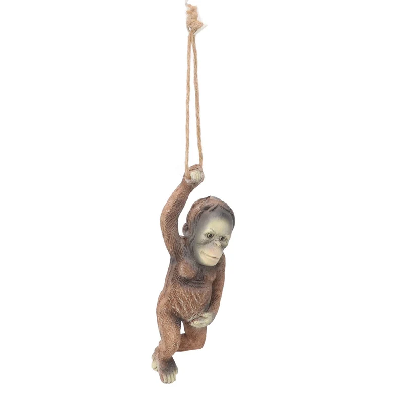Baby Monkey Hanging Statue Exquisite Carving Resin Brown Monkey